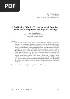 A Facilitating Effective Teaching through Learning Based on Learning Styles and Ways of Thinking (Article)