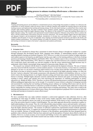 Teaching and Learning Process to Enhance Teaching Effectiveness a Literature Review (Article)