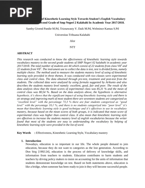 The Effectiveness of Kinesthetic Learning Style Towards Student’s