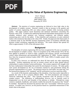 Value of Systems Engineering