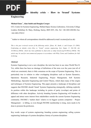 Confronting an Identity Crisis How to Brand Systems Engineering