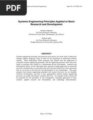 Systems Engineering Principles Applied to Basic Research and Development (Article)