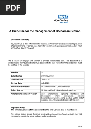 A Guideline for the Management of Caesarean Section