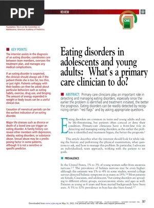 Eating Disorders in Adolescents and Young Adults; What's a Primary Care Clinician to do (Article)