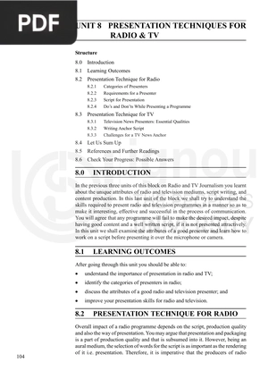 Presentation Techniques for Radio and Tv