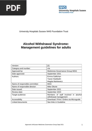 Alcohol Withdrawal Syndrome: Management Guidelines for Adults