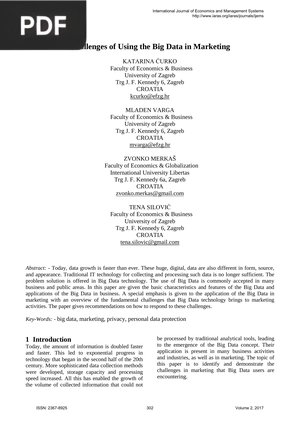 Challenges of Using the Big Data in Marketing (Article)