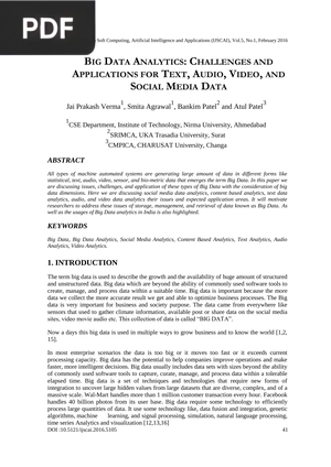 Big Data Analytics: Challenges and Applications for Text, Audio, Video, and Social Media Data (Article)