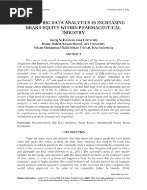 Role of Big Data Analytics in Increasing Brand Equity Within Pharmaceutical Industry (Article)
