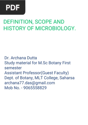 Definition, Scope and History of Microbiology