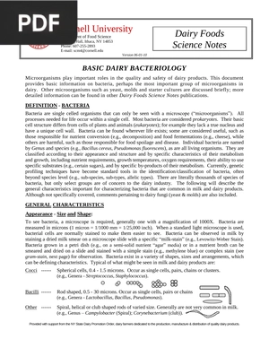 Basic Dairy Bacteriology (Article)