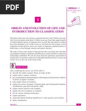 Origin and Evolution of life and Introduction to Classification