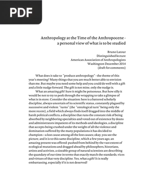 Anthropology at the Time of the Anthropocene-a personal view of what is to be studied
