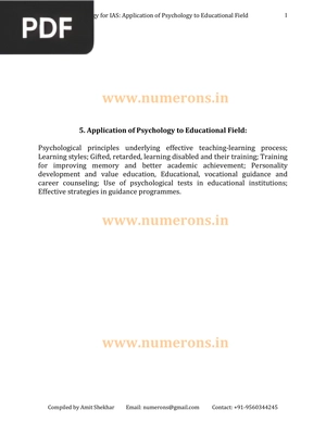 Application of Psychology to Educational Field