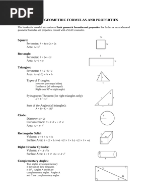 Basic Geometric Formulas and properties