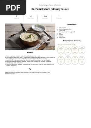 Béchamel Sauce (Mornay sauce)