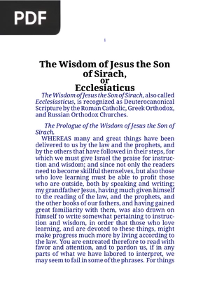 Book of Sirach or Ecclesiaticus