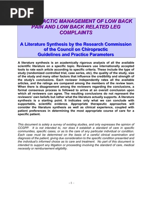 Chiropractic management of low back pain and low back related leg complaints