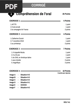 DELF A1 Past Papers Answers Keys