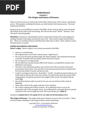 Demonology Lesson 1 The Origin and Nature of Demons