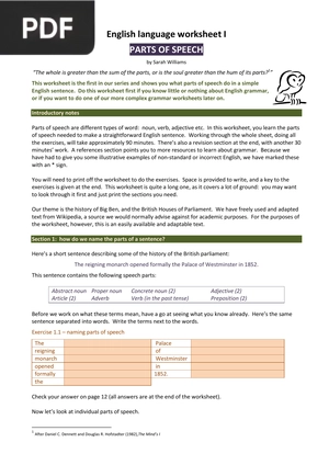 English language worksheet I