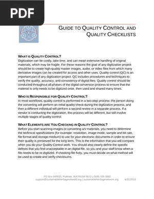 Guide to quality control and quality checklists