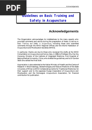Guidelines on Basic Training and Safety in Acupuncture