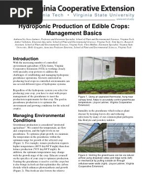 Hydroponic Production of Edible Crops: Management Basics