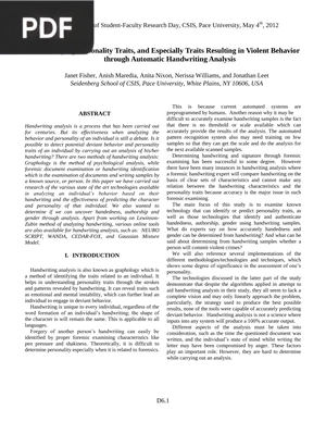 Identifying Personality Traits, and Especially Traits Resulting in Violent Behavior through Automatic Handwriting Analysis