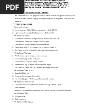 Introduction to automobile vehicle