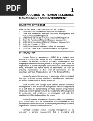 Introduction to Human resource management and Environment