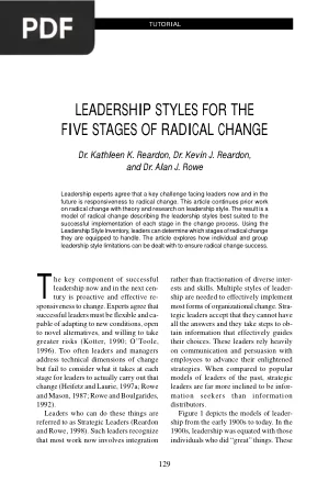 Leadership Styles for the Five Stages of Radical Change