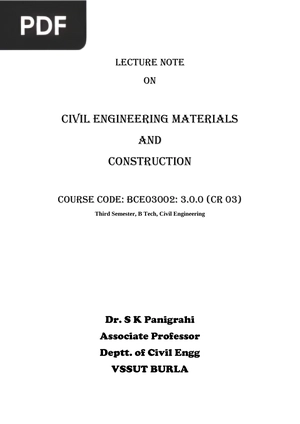 Lecture Note on Civil Engineering Materials and Construction