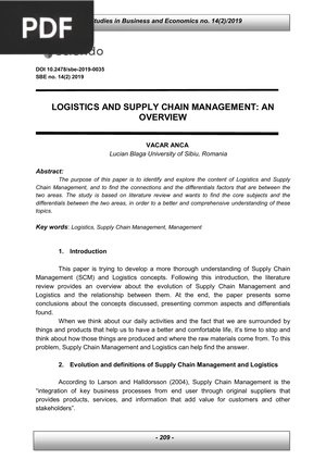 Logistics and supply chain management: an overview