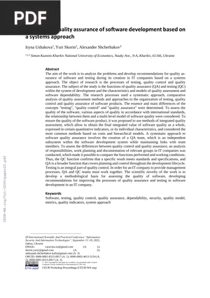 Methods of quality assurance of software development based on a systems approach