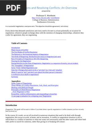 Negotiations and Resolving Conflicts: An Overview