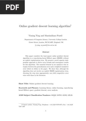 Online gradient descent learning algorithm