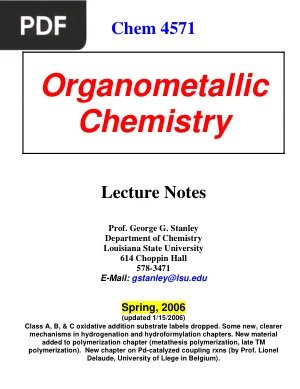 Organometallic Chemistry: Lecture Notes