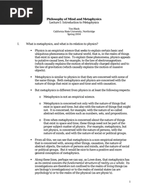 Philosophy of Mind and Metaphysics