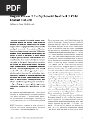Progress Review of the Psychosocial Treatment of Child Conduct Problems