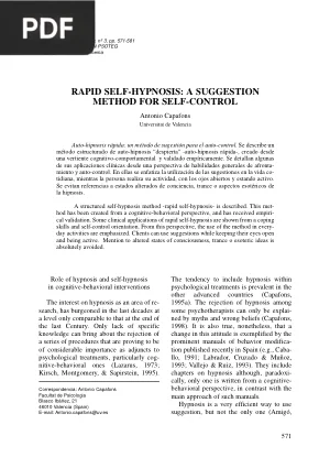 Rapid Self-Hypnosis: A Suggestion Method for Self-Control