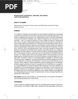 Redefining Hypnosis: theory, methods and integration