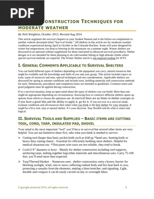 Shelter Construction Techniques for Moderate Weather