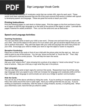 Sign Language Vocab Cards