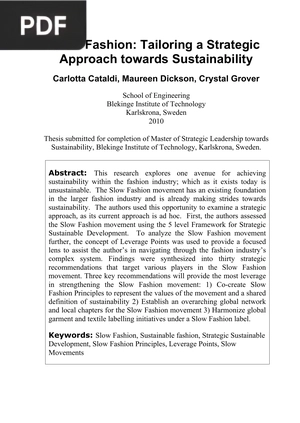 Slow Fashion: Tailoring a Strategic Approach towards Sustainability