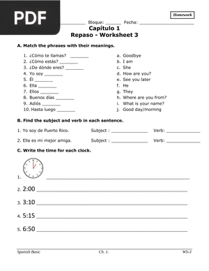 Spanish Basic Worksheets - Worksheet 3