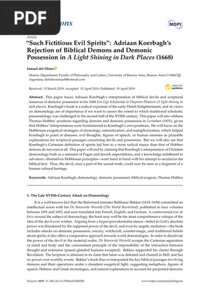 Such Fictitious Evil Spirits- Adriaan Koerbagh’s Rejection of Biblical Demons and Demonic Possession in A Light Shining in Dark Places (1668)