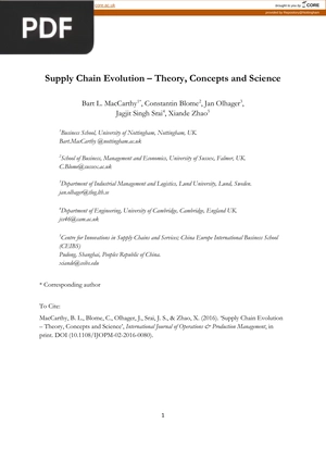 Supply Chain Evolution – Theory, Concepts and Science