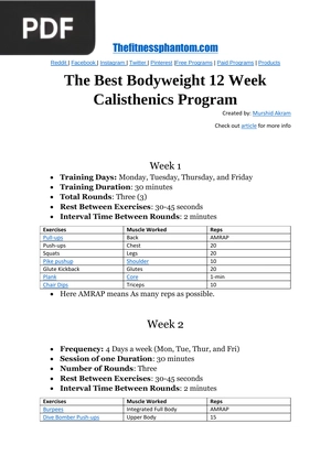 The Best Bodyweight 12 Week Calisthenics Program