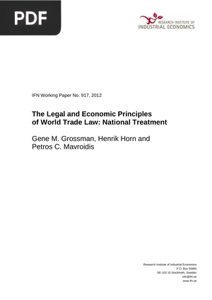 The Legal and Economic Principles of World Trade Law: National Treatment